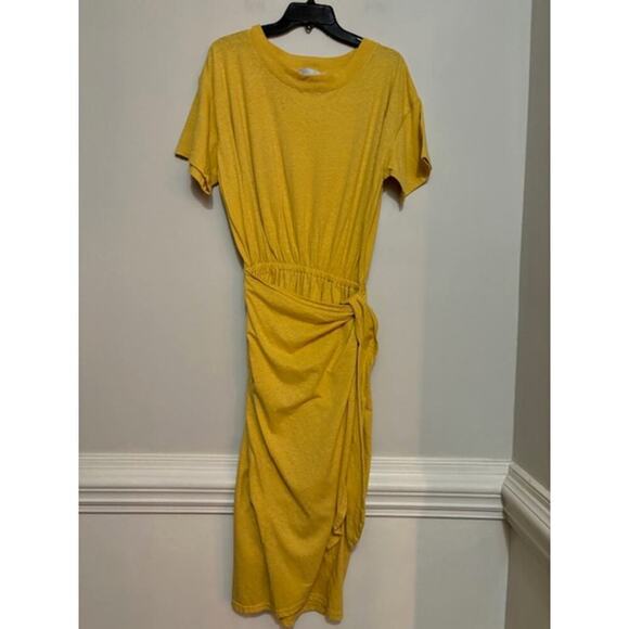 Free People Beach Leila Cotton Short Sleeve Wrap Front Midi Dress Yellow Medium - Picture 1 of 6